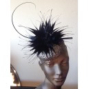 Bronze Sequin Button with Spiky Black Feathers