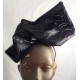 Patterned Leather Pouf Hat Black